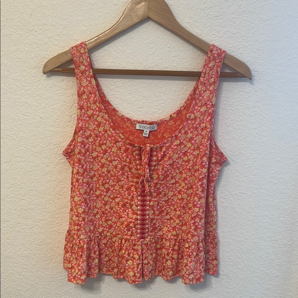 Patrons of Peace Melon Colored Floral Sleeveless Top | Color: Orange/Yellow | XS